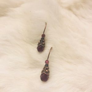 Artisan drop earrings - garnet red color